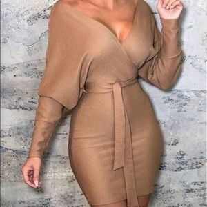 Tan Wing Bodycon Mini Dress